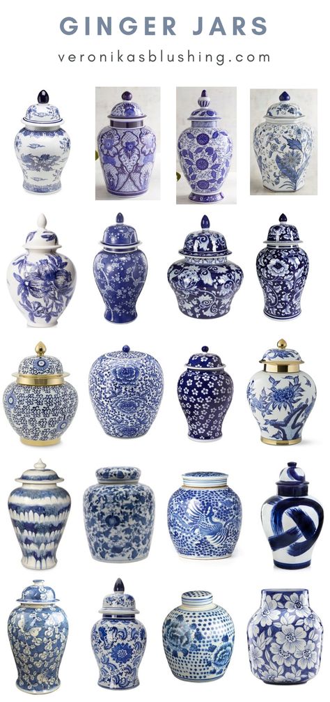 Where to Buy the Best Ginger Jars Online - Veronika's Blushing Modern Chinoiserie Living Room, Ginger Jars Decor, Chinese Vase Decor, Chinoiserie Interior, Chinoiserie Vases, Blue Blanc, Country Designs, Blue And White Living Room, Chinoiserie Ginger Jars