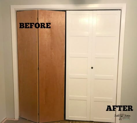 Updating Bi-Fold Closet Doors | Closet door makeover, Old closet doors, Door  makeover diy Old Closet Doors, Door Makeover Diy, Closet Door Makeover, Bifold Closet Doors, Closet Door, Diy Makeover, Diy Remodel, Door Makeover, Updating House