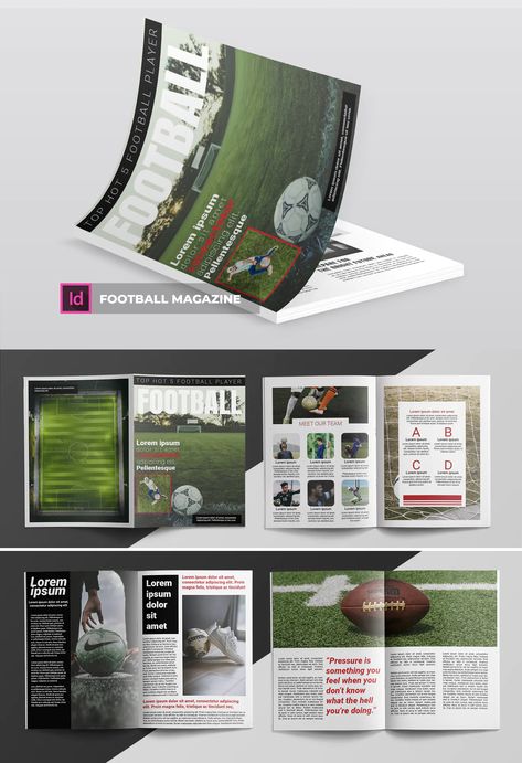 Football Magazine Template InDesign INDD - 20 Pages Football Magazine Design, Zine Layout, Football Playbook, Indesign Inspiration, Football Magazine, Football Books, Programming Apps, Cover Journal, Booklet Design