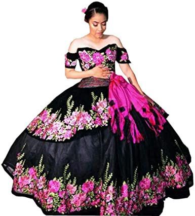 Prined Floral Emroidery Quinceanera Dresses Mexican Theme Off The Shoulder Sweet 16 Dress 2022 Quinceanera Dresses Flowers, Mexican Theme Quinceanera, Quinceanera Dresses Mexican, Black Quinceanera, Vestido Charro, Lace Embroidery Dress, Dresses Flowers, Mexican Quinceanera Dresses, Charro Quinceanera Dresses