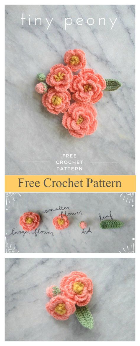 Tiny Peony Flower Free Crochet Pattern #freecrochetpatterns #flowers Crochet Flower Pattern, Crochet Puff Flower, Crochet Flowers Free Pattern, Handmade Yarn, Crocheted Flowers, Crochet Plant, Crochet Rose, Crochet Flower Patterns, Crochet Stitches Patterns