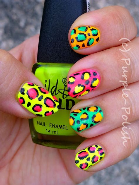 Nails Neon Animal Print Nails, Neon Toe Nails, Neon Animal Print, Cheetah Nail Designs, Girls Nail Designs, Cheetah Nails, Summer Challenge, Leopard Print Nails, Different Nail Designs