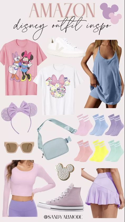 what to wear to Disney | cute Disney world style | Disney shirt | pastel pink top | Pink disney | pastel purple | minnie mouse shirt Disney Pastel, What To Wear To Disney, Disney Outfit Inspo, Disney Trip Outfits, Minnie Mouse Shirt, Outfits Pastel, Pink Disney, Disney Cute, Minnie Mouse Shirts