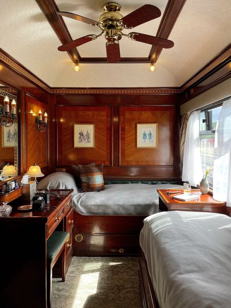 The best luxury train journeys in the UK | House & Garden Train Bedroom, Luxury Trains, Luxury Cabins, Luxury Train, Luxury Cabin, Train Journey, White Table Cloth, Vintage Train, Dream Decor