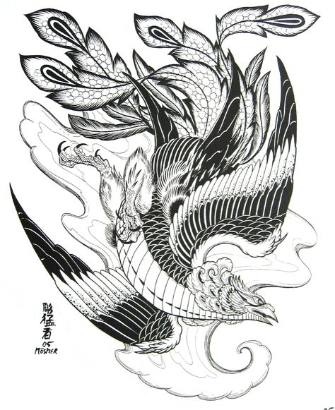 Ave Fenix Jack Mosher, Japanese Phoenix Tattoo, Phoenix Tattoo Design, Japanese Drawings, Japanese Tattoos, Disney Tattoo, Traditional Japanese Tattoos, Asian Tattoos, Japanese Sleeve Tattoos