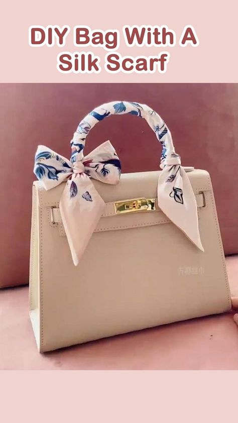 DIY Your Handbag With A Silk Scarf in 2022 | Diy bag, Bag accessories, How to wear a scarf How To Tie A Belt, Silk Scarf Tutorial, Scarf On Bag, Wear A Scarf, Scarf Tutorial, Purse Scarf, How To Wear A Scarf, Small Scarf, Women's Bags By Shape