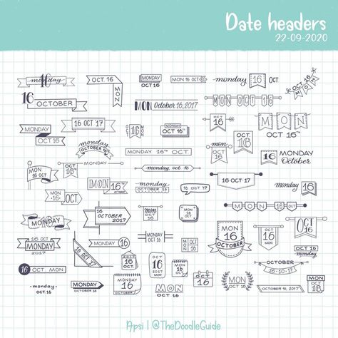 Date Layout Design, Bullet Journal Date Headers, Date Header Ideas, Whiteboard Aesthetic, Date Headers, Title Designs, Aesthetic Writing, Note Taking Tips, Bujo Layout