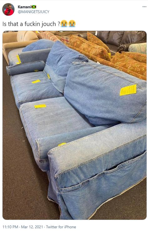 Kamani tweet - jouch - denim covered couch Jean Couch, Denim Couch, Best Architects, Couch Covers, Sectional Couch, Sectional, The Way, Couch, On Twitter