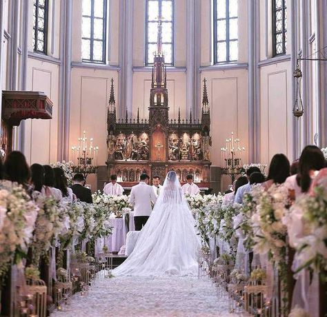 Simple Church Wedding, Wedding Pew Decorations, Church Aisle Decorations, Wedding Church Aisle, Wedding Vows Examples, Church Aisle, Wedding Church Decor, Wedding Pews, Holy Matrimony