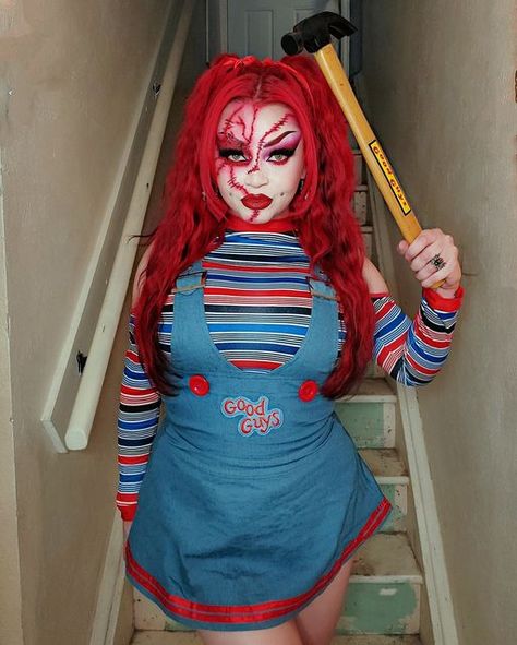 Chucky Doll Costume Women, Red Wig Costume Halloween, Diy Chucky Costume Women, Chucky Girl Costume, Chucky Costume Female, Diy Chucky Costume, Chucky Outfit, Chucky Season 2, Chucky Doll Costume