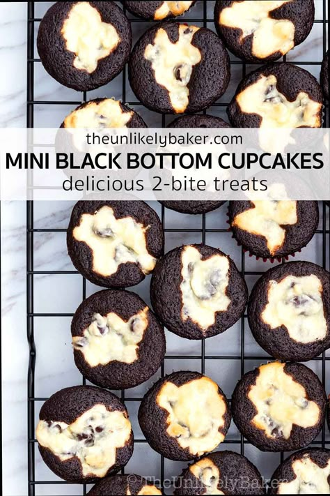 Black Bottom Cheesecake Cupcakes, Mini Black Bottom Cheesecakes, Black Bottom Cookies, Mini Cream Cheese Cupcakes, Chocolate And Cream Cheese Cupcakes, Chocolate Cupcakes With Cream Cheese Filling, Black Bottom Muffins, Mini Black Bottom Cupcakes, Black Bottoms Cupcakes