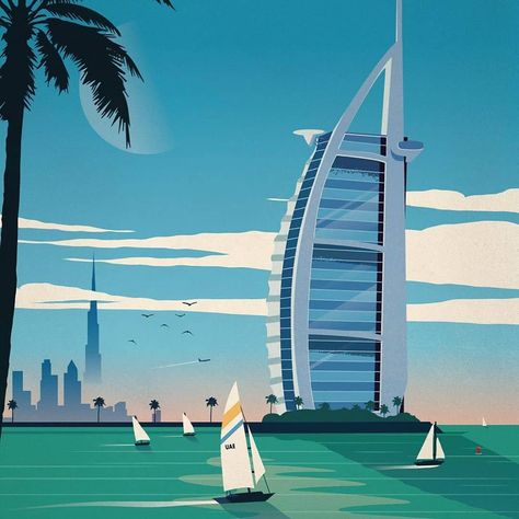 Dubai by @alex247 . . . . . . . . . . . Use #pixelcart to be featured Highlight Covers Instagram Icon Blue, Poster Design Illustration, Dubai Art, Man Made Island, Hotel Logo, Dubai Travel, Travel Locations, Vector Artwork, Illustration Artwork