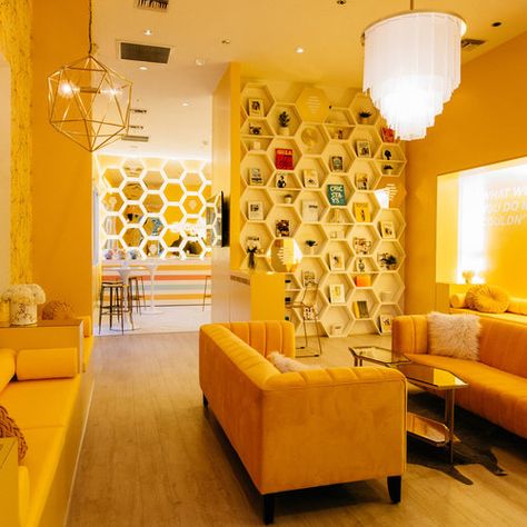 The Bumble Hive Heads to LA for Three Months of Powerful Programming — The BeeHive Bumble Bff, Honey Store, Themed Cafes, Tasting Room, Bee Theme, Wine Bar, Room Themes, Visual Merchandising, Bee Hive