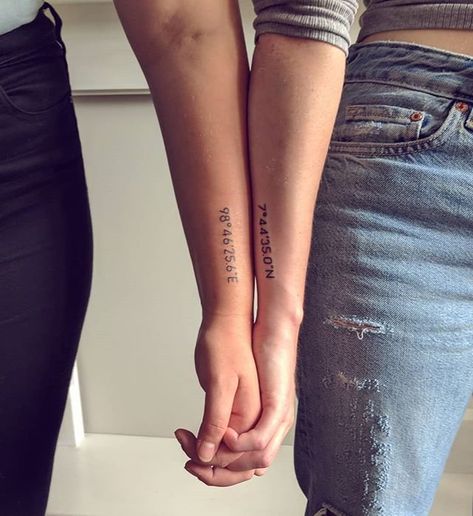 Travel Wallpaper Iphone, Small Friendship Tattoos, Matching Friendship Tattoos, Cute Best Friend Tattoos, Tattoo Placement Ideas, Coordinates Tattoo, Matching Best Friend Tattoos, Bestie Tattoo, Best Tattoos For Women