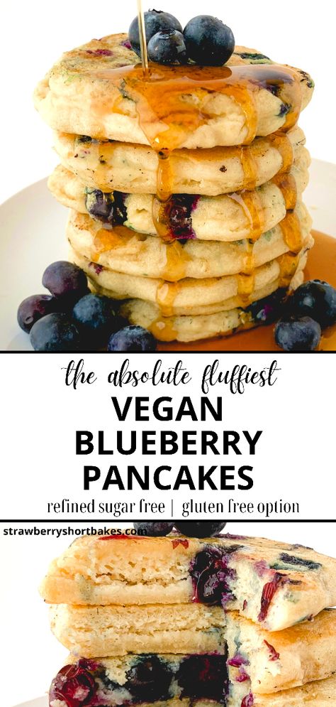 Vegan Chocolate Chip Pancakes, Healthy Blueberry Pancakes, Vegan Blueberry Pancakes, Vegan Gluten Free Pancakes, Sugar Free Pancakes, Berry Pancakes, Dairy Free Pancakes, Vegan Pancake Recipes, Healthy Pancake Recipes