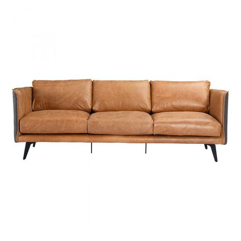 Brock Sofa | Products | MOE'S Wholesale Sofa Cognac, Cognac Leather Sofa, Modern Leather Sofa, Hardwood Plywood, Mid Century Sofa, Brown Sofa, Sofa Sale, Short Legs, Messina