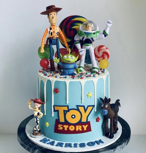 Toy Story Drip Cake, Single Tier Toy Story Cake, Toy Story Cake No Fondant, Easy Diy Toy Story Cake, Pastel Toys Story, Toy Story Bday Cake, Toy Story 4 Birthday Cake, Toy Story Birthday Cake Diy, Toy Story 2 Cake