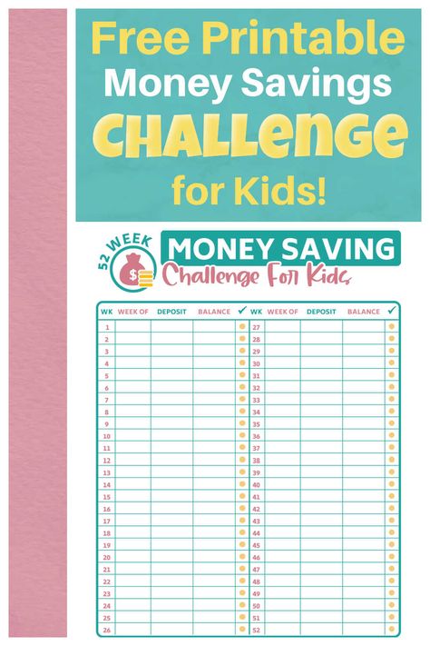 Help your children start saving and make it a fun game with this 52 money savings challenge for kids. This free printable makes it easy to record successes and keep on track for their long term goals! via @savorandsavvy Kids Savings Challenge, Savings Sheet, Challenge For Teens, Money Saving Challenges, Kids Money Management, Kids Saving Money, 52 Week Money Challenge, 52 Week Money Saving Challenge, Saving Money Chart