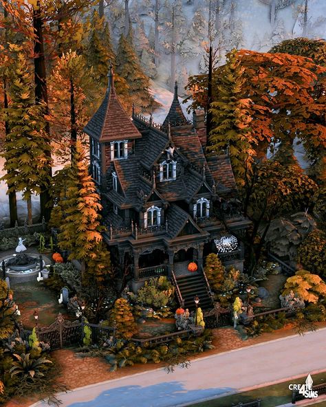 New Spooky Speed Build on my Youtube Channel (no CC) ╰┈➤ Haunted Victorian House Happy Spooky Season ✨️ I am so excited to show you this Halloween themed build I did in Forgotten Hallow! I really hope you like it! Let me know what you think of this build 🎃 Haunted Victorian House, Dark Victorian House, Sims 4 Witch House, Sims 4 Victorian House, Happy Spooky Season, Sims 4 Cottage, Goth Houses, Victorian Exterior, Scary Houses