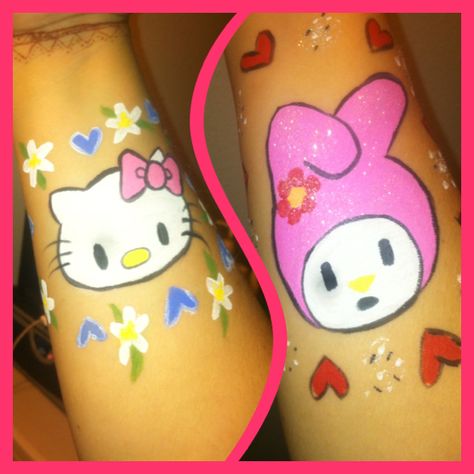 My melody and HK My Melody Face Paint, My Melody Face, Hello Kitty Svg, Face Paintings, Work Makeup, Human Drawing, Face Painting Designs, Painting Designs, My Melody