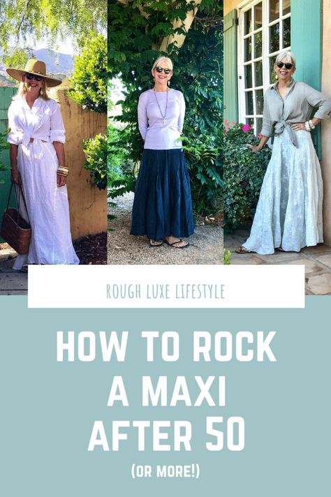 How to Rock a Maxi Skirt after 50 - Cindy Hattersley Design Maxi Skirt Outfit Summer, Cindy Hattersley, Maxi Skirt Outfit, Skirt Outfit Summer, Ali Macgraw, Maxi Skirts Summer, Maxi Skirt Style, Long Skirt Fashion, Table Farmhouse