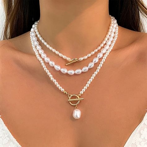 Unique Pearl Necklace, Simple Pearl Necklace, Real Pearl Necklace, Pearl Gifts, Neck Accessories, Pearl Jewelry Necklace, Cultured Pearl Necklace, Neck Jewellery, Bead Chain