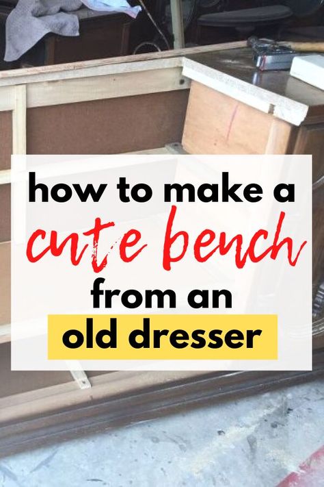 Long Dresser Repurposed Ideas, Dresser Turned Into Bench, Dresser Bench Repurposed, Dresser Into Bench, Repurpose Small Dresser, Converting Small Dresser, Repurposed Chest Of Drawers, Dresser Bench, Drawers Repurposed