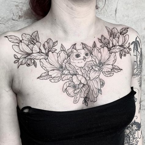 It’s magnolia season, so here is a chestpiece I did for my friend @stef_mon 💛 . . .… Chest Tattoo Flowers, Chest Tattoo Designs Female, Chest Tattoo Female Upper, Disney Stitch Tattoo, Full Chest Tattoos, Chest Tattoo Female, Tattoo Female, Chest Tattoos For Women, Chest Piece Tattoos