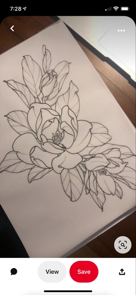 Magnolia Flower Drawing, Flower Drawing Tattoo, Magnolia Flower Tattoo, Drawing Tattoo Ideas, Magnolia Tattoo, Flower Tattoo Drawings, Handpoke Tattoo, Muster Tattoos, Draw Flowers