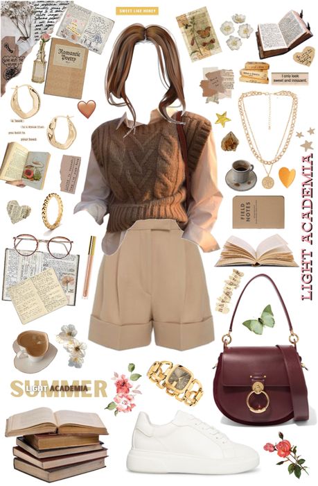 Light Academia Shorts Outfit, Light Academia Aesthetic Outfit Winter, Light Academia Outfit Pants, French Light Academia, Light Cottagecore Outfits, Light Academia Outfit Winter, Light Academia Summer Outfit, Light Academia Outfits Aesthetic, Pastel Academia Outfit