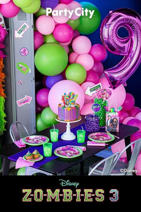 Zombies 3 Birthday Party, Zombie Birthday Party Decorations, Disney Party Decorations, Zombies 3, Zombie Birthday Parties, Disney Zombies, Zombie Birthday, Disney Birthday Party, Kids Birthday Party Decoration