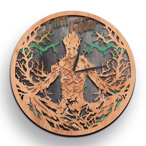 Groot Svg, Laser Cut Machine, 3d Clock, Clock Template, I Am Groot, Cdr File, Layered Art, Laser Cutout, Galaxy Design