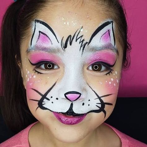 Cat Makeup For Kids, Cat Face Paint Easy, Kids Witch Makeup, Cat Face Paint, Eye Face Painting, Kitty Face Paint, Animal Face Paintings, Christmas Face Painting, Girl Face Painting