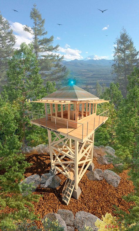 Fire Tower House, Tower House Plans, Fire Lookout, Fire Tower, Tree House Diy, Outdoor Structure, Lookout Tower, House On Stilts, Tree House Designs