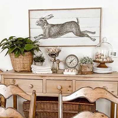 Vintage Spring Aesthetic, Bunnies Art, Vintage Spring Decor, Spring Mantle Decor, French Country Wall Art, Spring Mantle, Antique Farmhouse Decor, Vintage Booth, Rabbit Wall Art