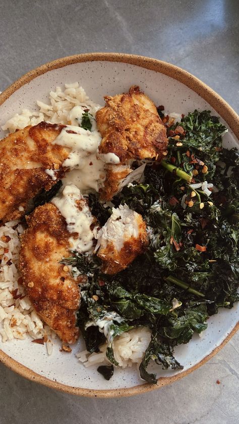 Crispy Chicken Tenders - Arielle Lorre Bone Broth Rice, Broth Rice, Arielle Lorre, Crispy Kale, Fakeaway Recipes, Crispy Chicken Tenders, High Protein Dinner, Vegan Ranch, Whole Food Diet