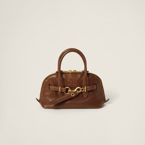 Oak Aventure Nappa Leather Top-handle Bag | Miu Miu Miu Miu Shoulder Bag, Mui Mui Bag, Mui Mui, Miu Miu Bag, Miu Miu Wallet, Lettering Logo, Saddle Brown, Louis Vuitton Shoulder Bag, Pocket Bag