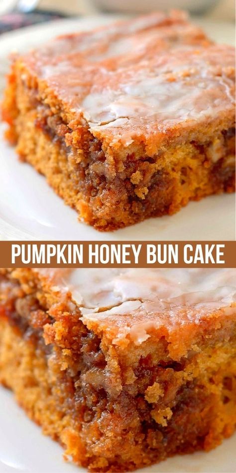 Pumpkin Honey Bun Cake, Honey Bun Cake, Pumpkin Sheet Cake, Bun Cake, Honey Bun, Torte Cupcake, Honey Buns, Pumpkin Recipes Dessert, Think Food