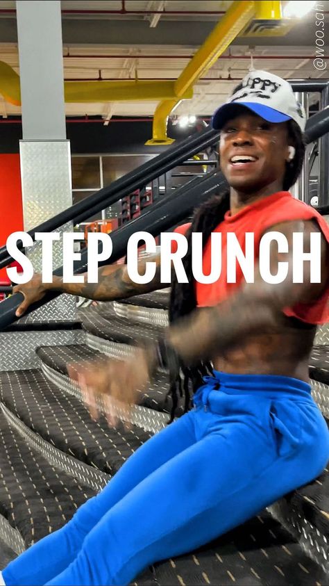 woo.sah on Instagram: 🌋STEP CRUNCH🌋 keep it short with this step crunch workout! Guaranteed to set those abs on 🔥🔥🔥🔥🔥🔥. Don’t stretch those abs till after the… Woo.sah Workouts, Types Of Crunches Ab Workouts, Crunch Free Ab Workout, Crunch Workout, Starfish Crunch Ab Exercises, Chair Exercises For Abs, Wod Nation Workouts, Crunches Workout, Boy Girl