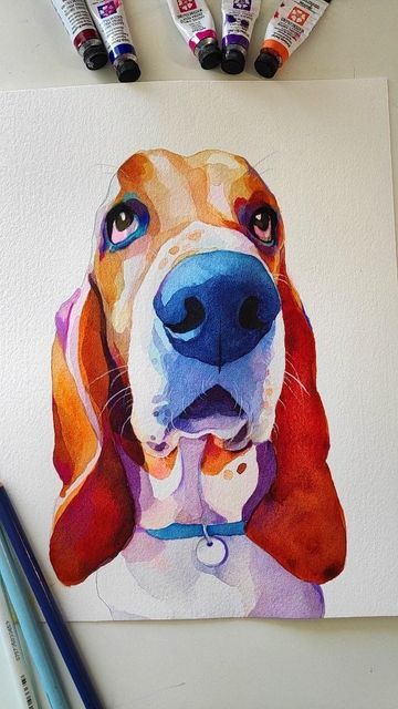 Watercolor Art Of Dogs, Gouache Dog Painting, Watercolour Dog Portrait, Akvarel Painting, Dogs Painting, Watercolour And Pencil, Watercolor Dogs, Dog Portraits Painting, Watercolor Dog Portrait