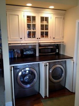 Victorian Home Laundry Room, Laundry Under Kitchen Counter, Laundry Hidden In Kitchen, Under Counter Washer And Dryer In Kitchen, Hidden Hallway Laundry, Kitchen With Hidden Laundry, Hidden Laundry Rooms In Kitchen, Laundry Room In Kitchen Ideas Hidden, Laundry Room And Pantry Ideas