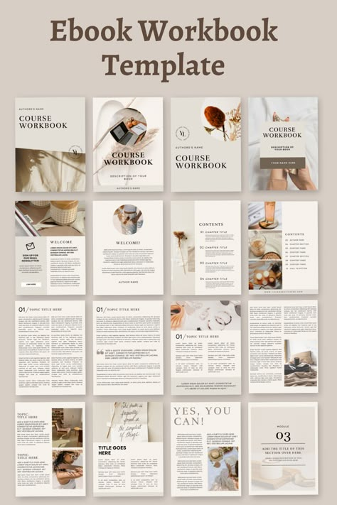 Workbook Template Ebook Template Beige | Canva Coaching Workbook Template Edit Workbook Design Ideas, Canva Book Template, E Book Design Layout, Ebook Designs Layout, Ebook Creation, Ebook Design Layout, Workbook Layout, Ebook Business, Ebook Layout