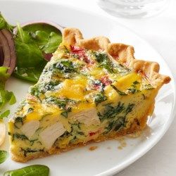 Chicken-Spinach Quiche - EatingWell.com Hummus Crusted Chicken, Filet Mignon Chorizo, Chicken Quiche, Spinach Quiche Recipes, Spinach Quiche, Chicken Spinach, Quiche Recipe, Spinach Stuffed Mushrooms, Chicken Stuffed Peppers