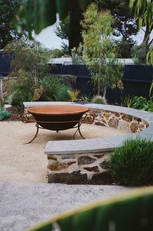 Port Willunga Dowie Designs | Port Willunga Stone Seating, Backyard Dining, Garden Seating Area, Stone Fire Pit, Fire Pit Seating, Fire Pit Area, Garden Seating, Amazing Gardens, Landscape Architecture