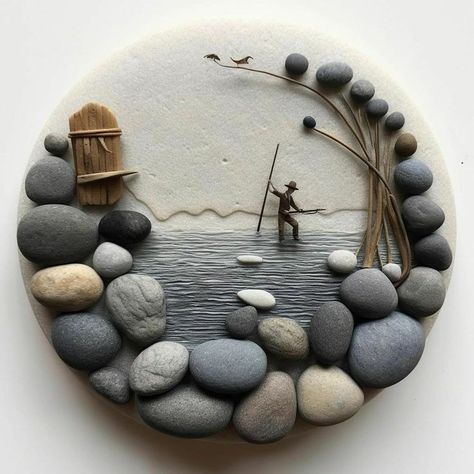 Dekoratívne Vence, Seashell Art Diy, Stone Pictures Pebble Art, Diy Rock Art, Art Pierre, Shell Crafts Diy, Stone Crafts, Easy Diy Art, Seashell Crafts