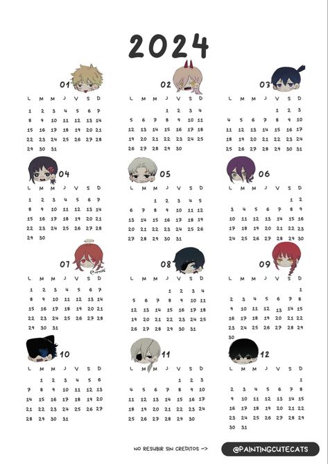 Calendario 2024 Chainsaw man en español, sigueme si deseas mas contenido de este estilo, valoro mucho vuestro apoyo ❤️🤗 Anime Calendar 2024, Calender Print, Anime Calendar, Naruto Painting, Note Writing Paper, Cute Calendar, Calendar Wallpaper, Bullet Journal Design Ideas, Learning Websites