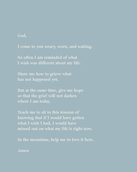A prayer for the one who is weary and worn out in the waiting. 🤍 God sees you. God hears you. God is moving on your behalf, even when you can’t see it. Waiting is not wasted. It’s often the place where the most is happening behind-the-scenes. 🤍 If you’re in a waiting season, I wrote a book called “You Are Not Behind” and you can pre-order it wherever books are sold or comment “BEHIND” and I’ll send you a link to get it directly and you can start reading the first 3 chapters immediately. ... The Waiting Season, Prayers For Waiting, Comfort Verses, Waiting Season, Wrote A Book, Waiting On God, Spiritual Words, Start Reading, Gives Me Hope