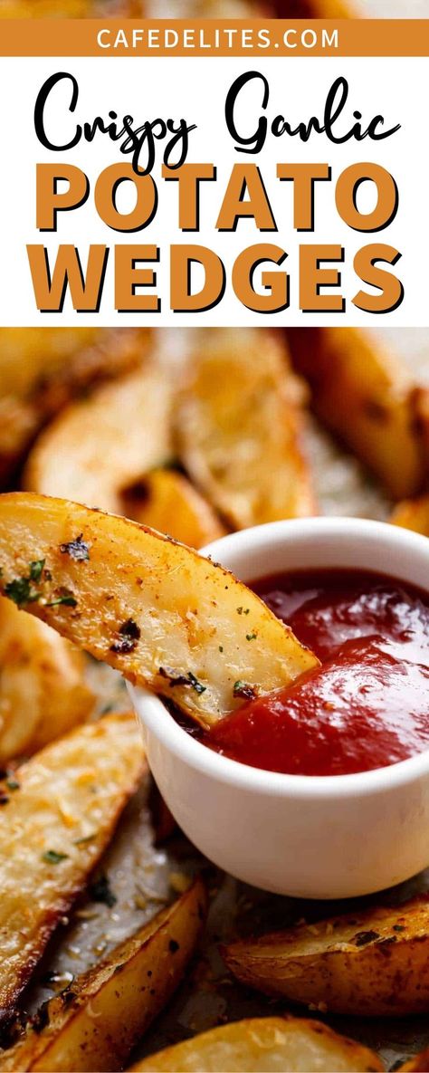 Garlic Baked Potatoes, Garlic Potato Wedges, Baked Potato Wedges Recipe, Crunchy Garlic, Baked Potato Wedges, Garlic Baked, Potato Wedges Recipe, Potatoes In Oven, Potato Wedges Baked