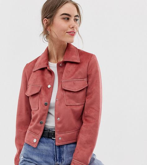 New Look suedette utility trucker jacket in dark pink 32.00 USD Neutral Jacket, Deep Autumn Color Palette, Army Jackets, The Curated Closet, Uni Outfit, Dark Academia Style, Autumn Color Palette, Uni Fits, Zeta Jones