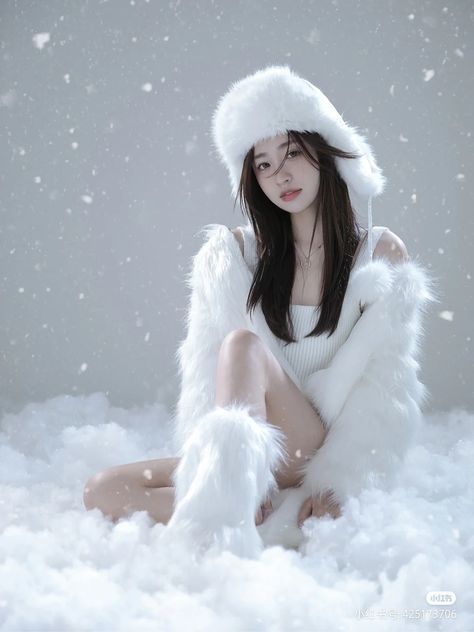 follow @amarxamar Winter Studio Photoshoot Ideas, Christmas Snow Photoshoot, Indoor Snow Photoshoot, Snow Princess Photoshoot, Winter Photoshoot Indoor, Winter Aesthetic Photoshoot, Winter Concept Photo, White Christmas Photoshoot, Winter Themed Photoshoot